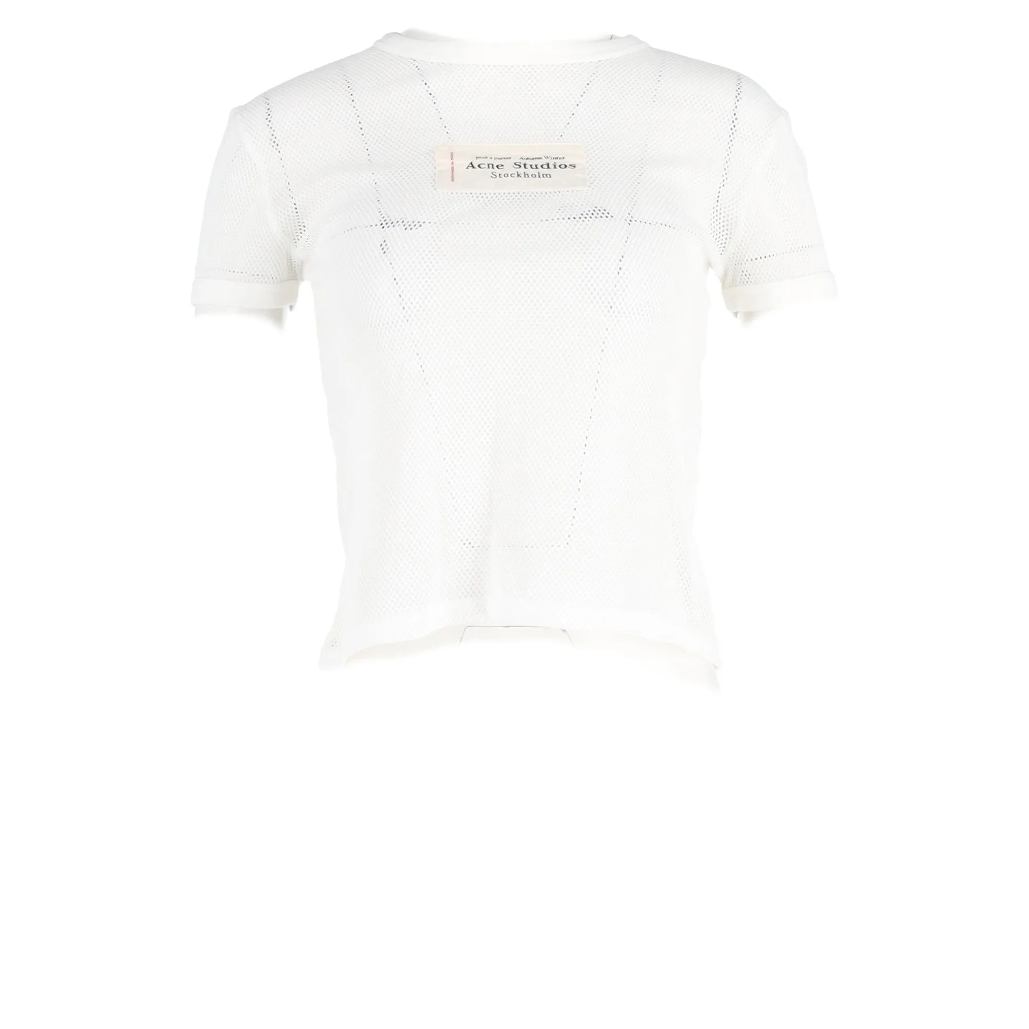 Acne Studios Logo Patch Fishnet T-Shirt in White Cotton