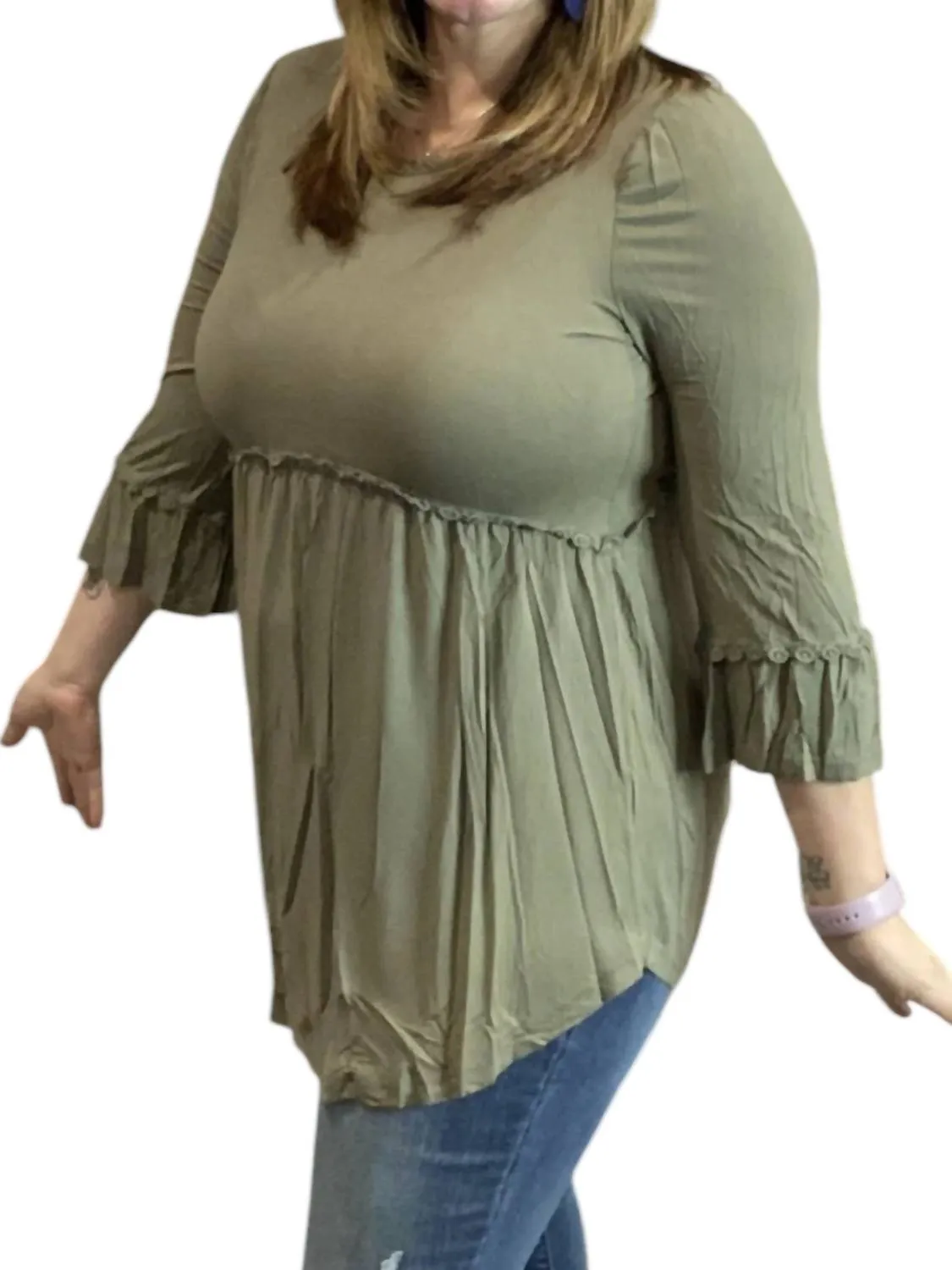 Boho Babydoll Top In Green