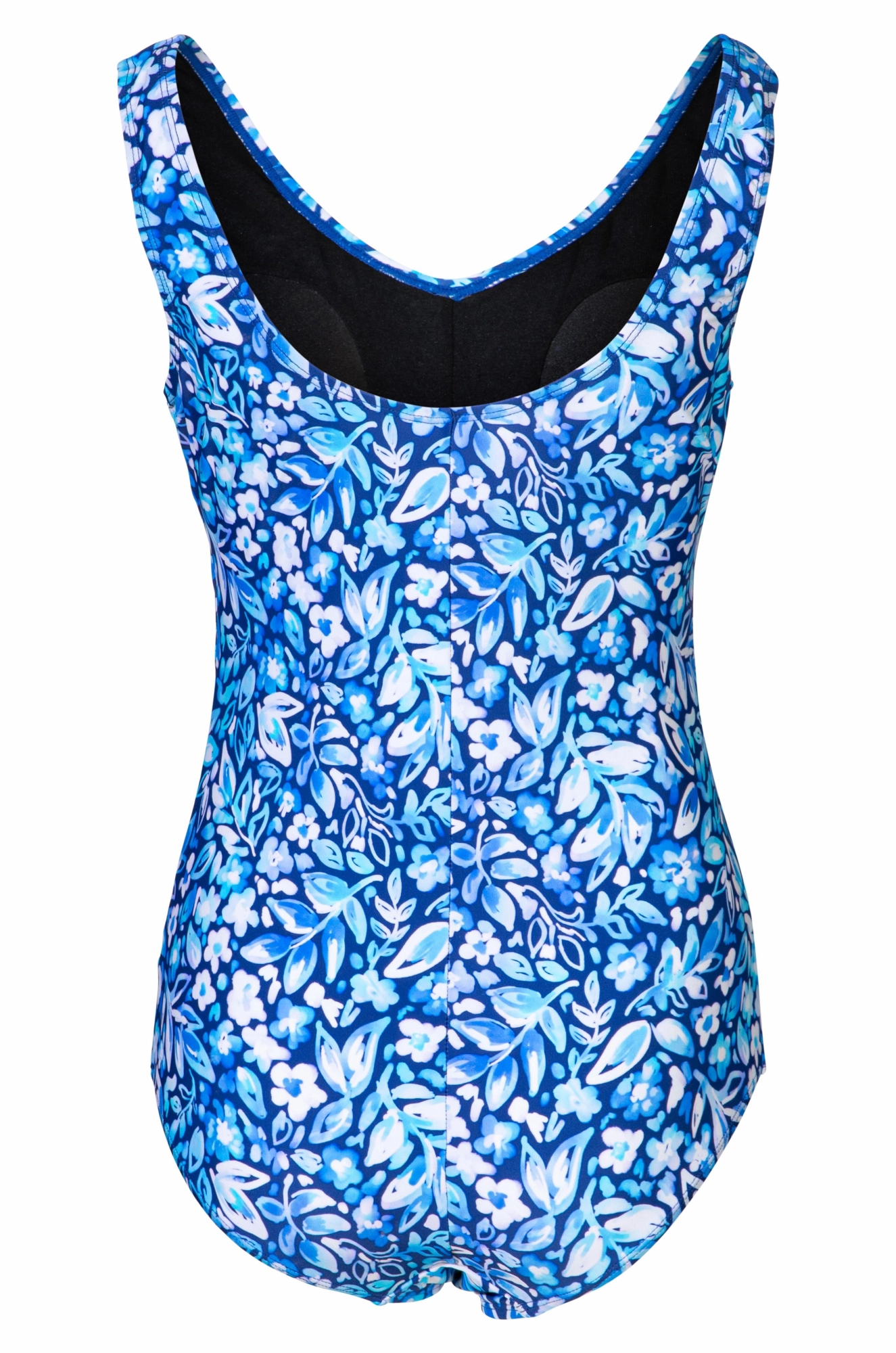 Boyleg Swimsuit | Blue Leaf on Navy | 0702A1
