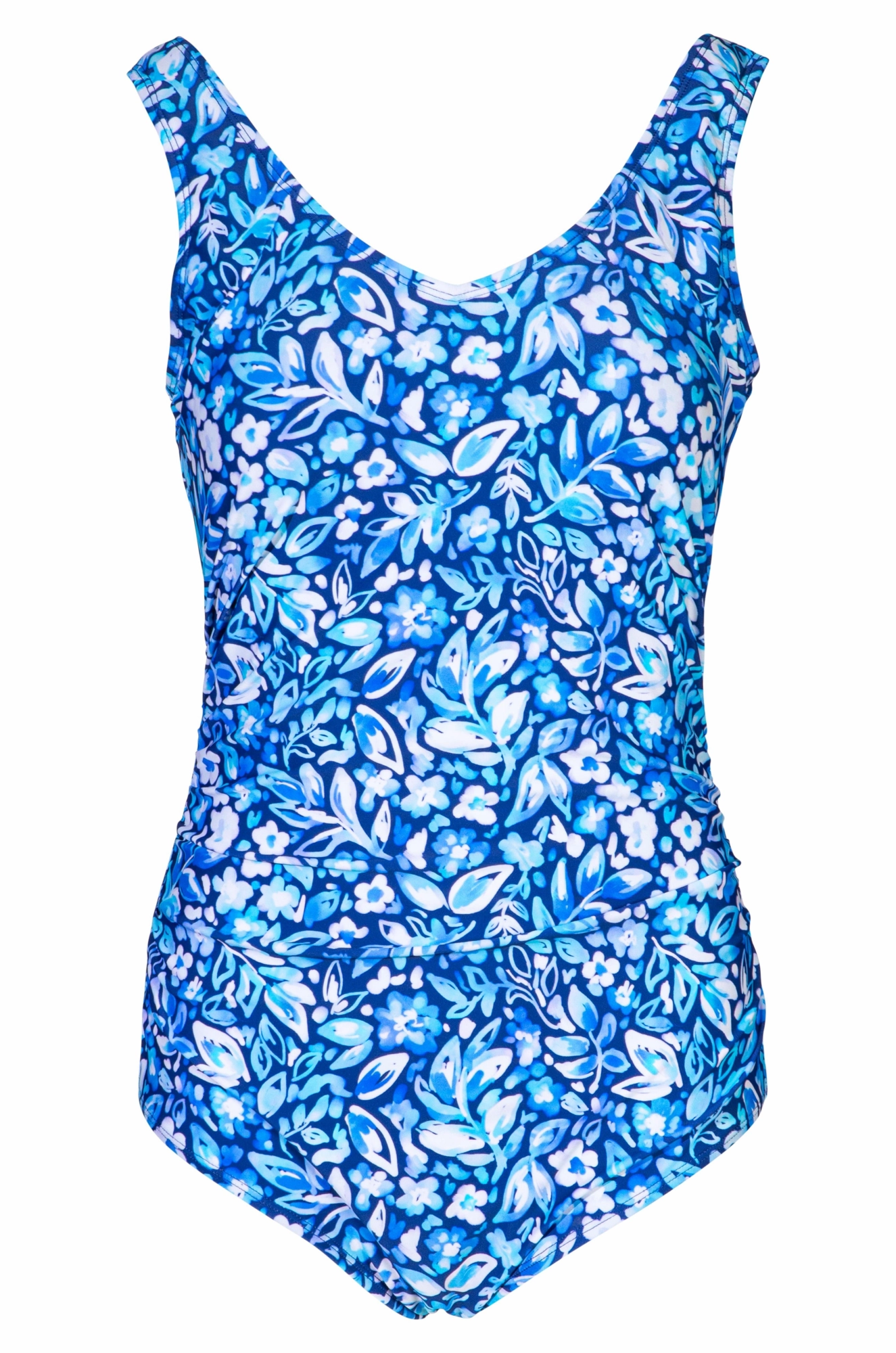 Boyleg Swimsuit | Blue Leaf on Navy | 0702A1