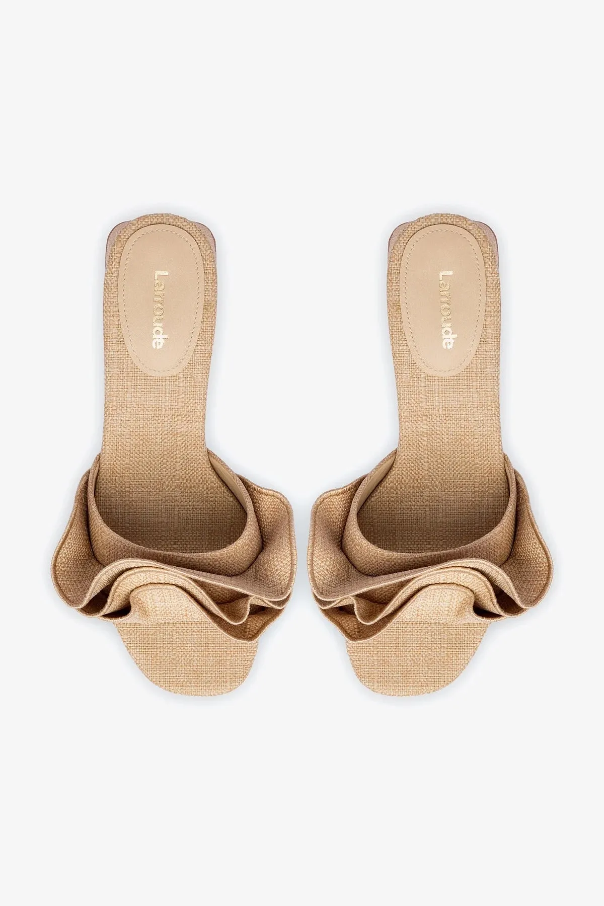 Brigitte Ruffle Mule In Beige Raffia