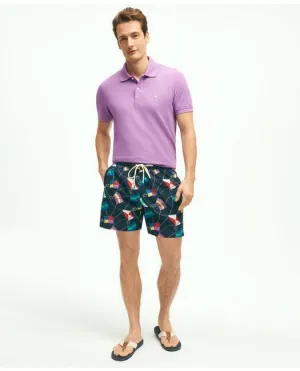 Brooks Brothers Men's 5" Stretch Montauk Nautical Flag Swim Trunks Navy Brooks Brothers