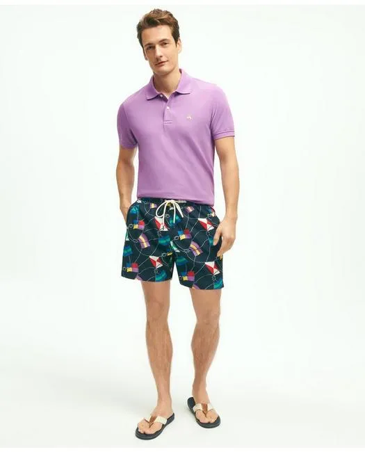 Brooks Brothers Men's 5" Stretch Montauk Nautical Flag Swim Trunks Navy Brooks Brothers
