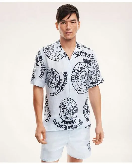 Brooks Brothers Men's Et Vilebrequin Bowling Shirt Navy Brooks Brothers