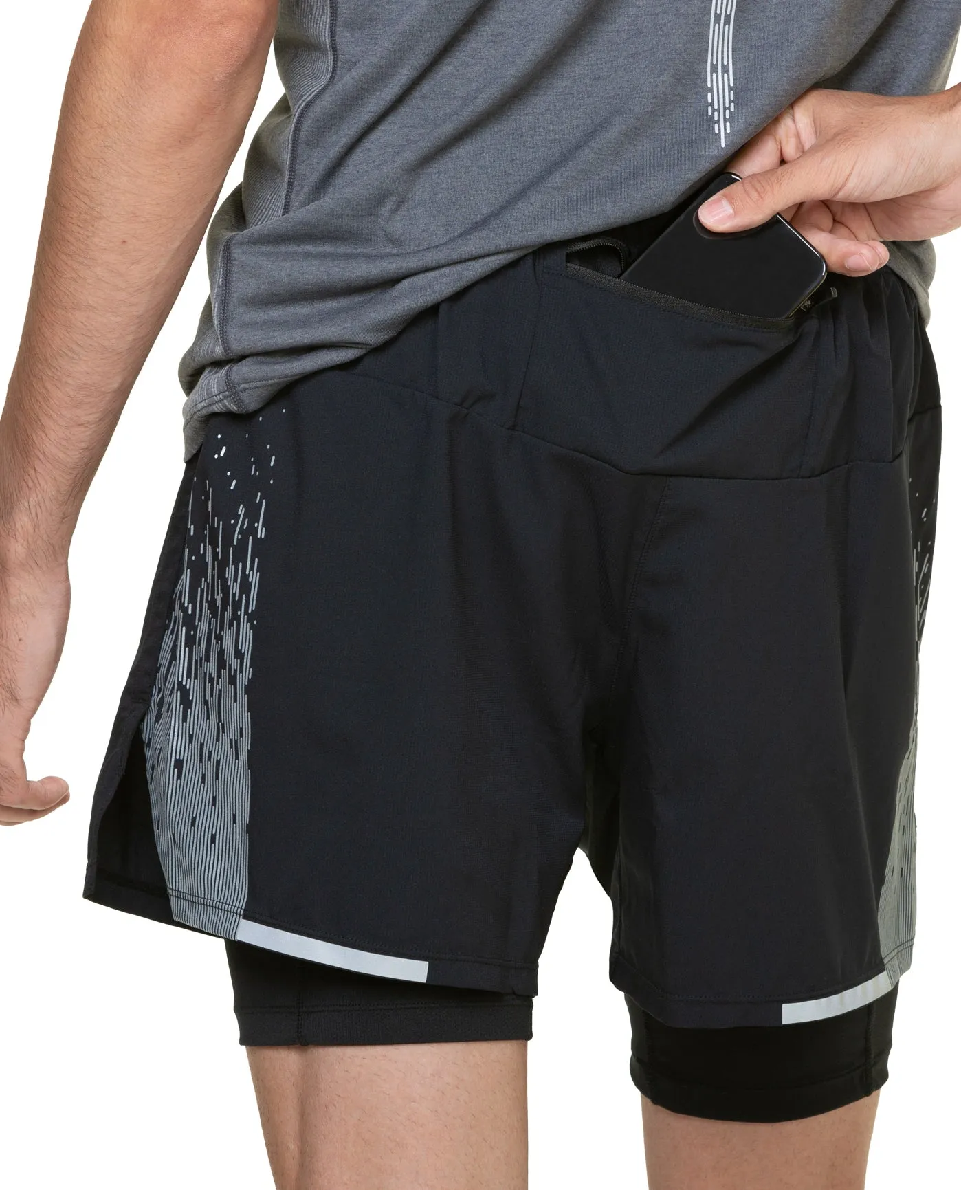 Clothing Ronhill  Men Ronhill Tech Reflect Twin 2 In 1 Mens Running Shorts - Black