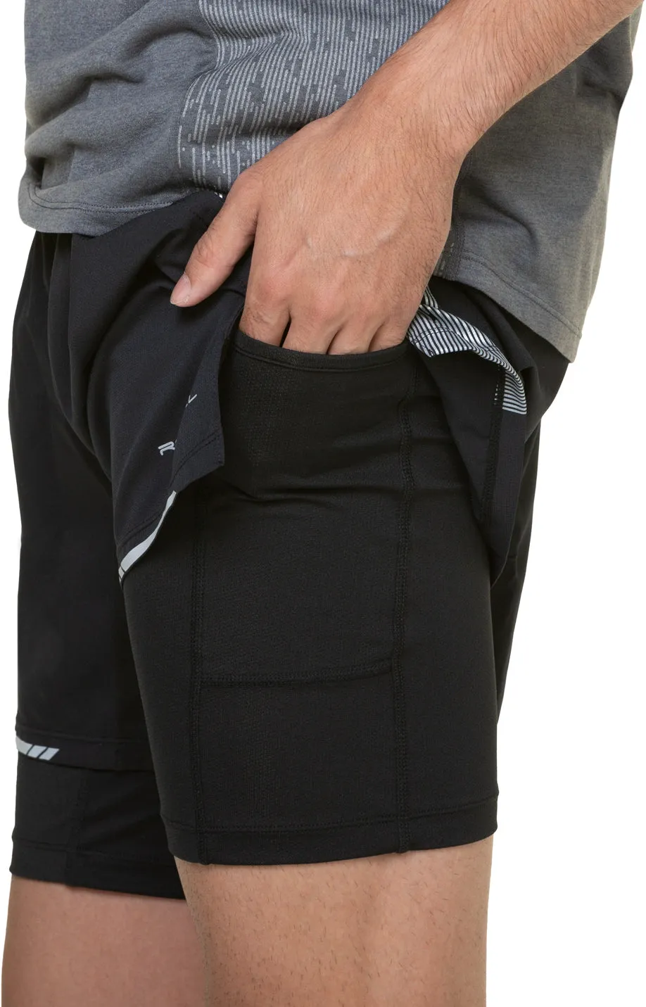 Clothing Ronhill  Men Ronhill Tech Reflect Twin 2 In 1 Mens Running Shorts - Black