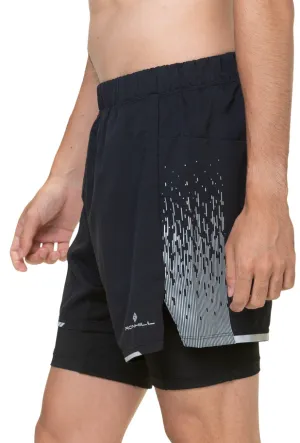 Clothing Ronhill  Men Ronhill Tech Reflect Twin 2 In 1 Mens Running Shorts - Black