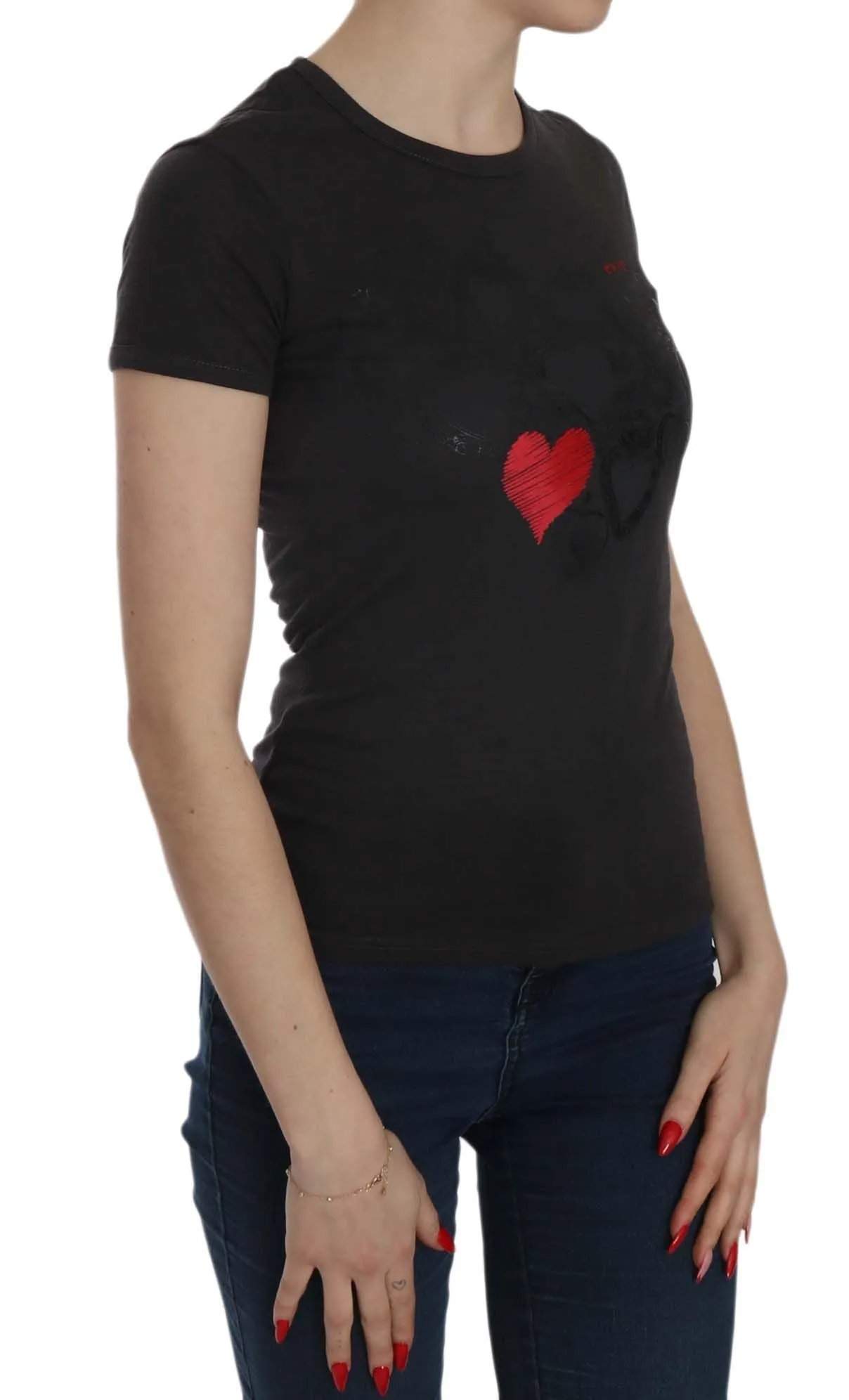 Exte  Hearts Print Short Sleeve Casual Shirt Women's Top