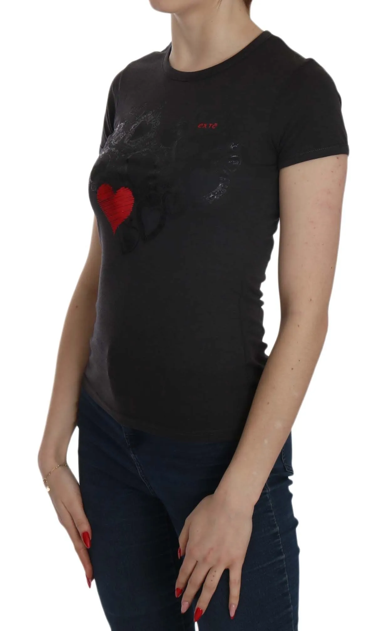 Exte  Hearts Print Short Sleeve Casual Shirt Women's Top