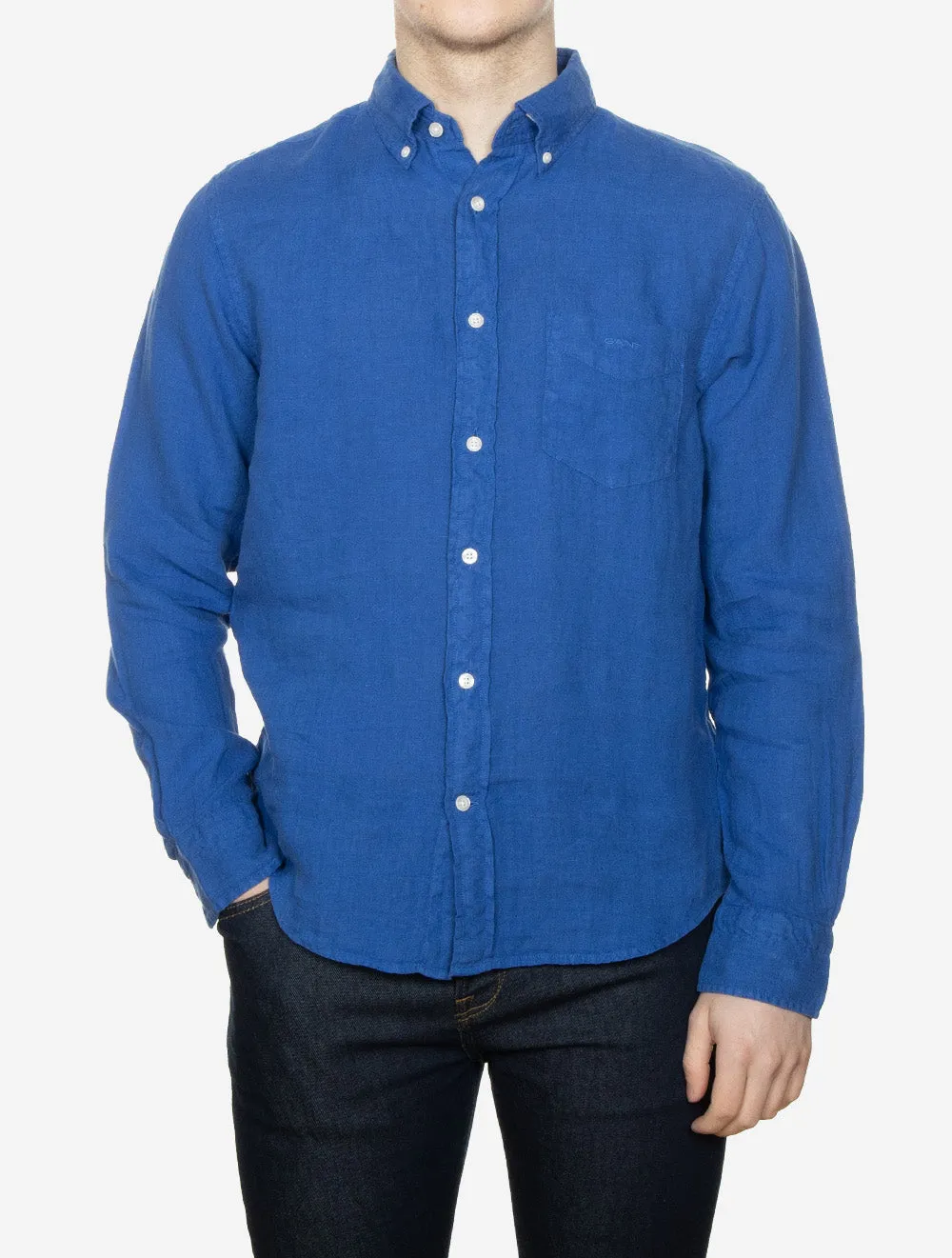 Garment-Dyed Regular Fit Linen Shirt Rich Blue