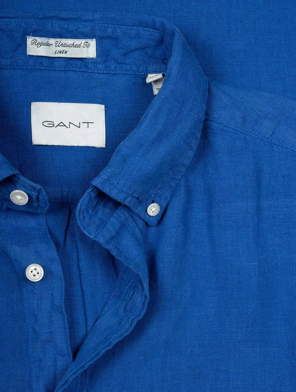 Garment-Dyed Regular Fit Linen Shirt Rich Blue