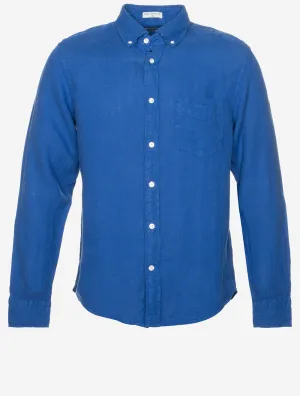 Garment-Dyed Regular Fit Linen Shirt Rich Blue