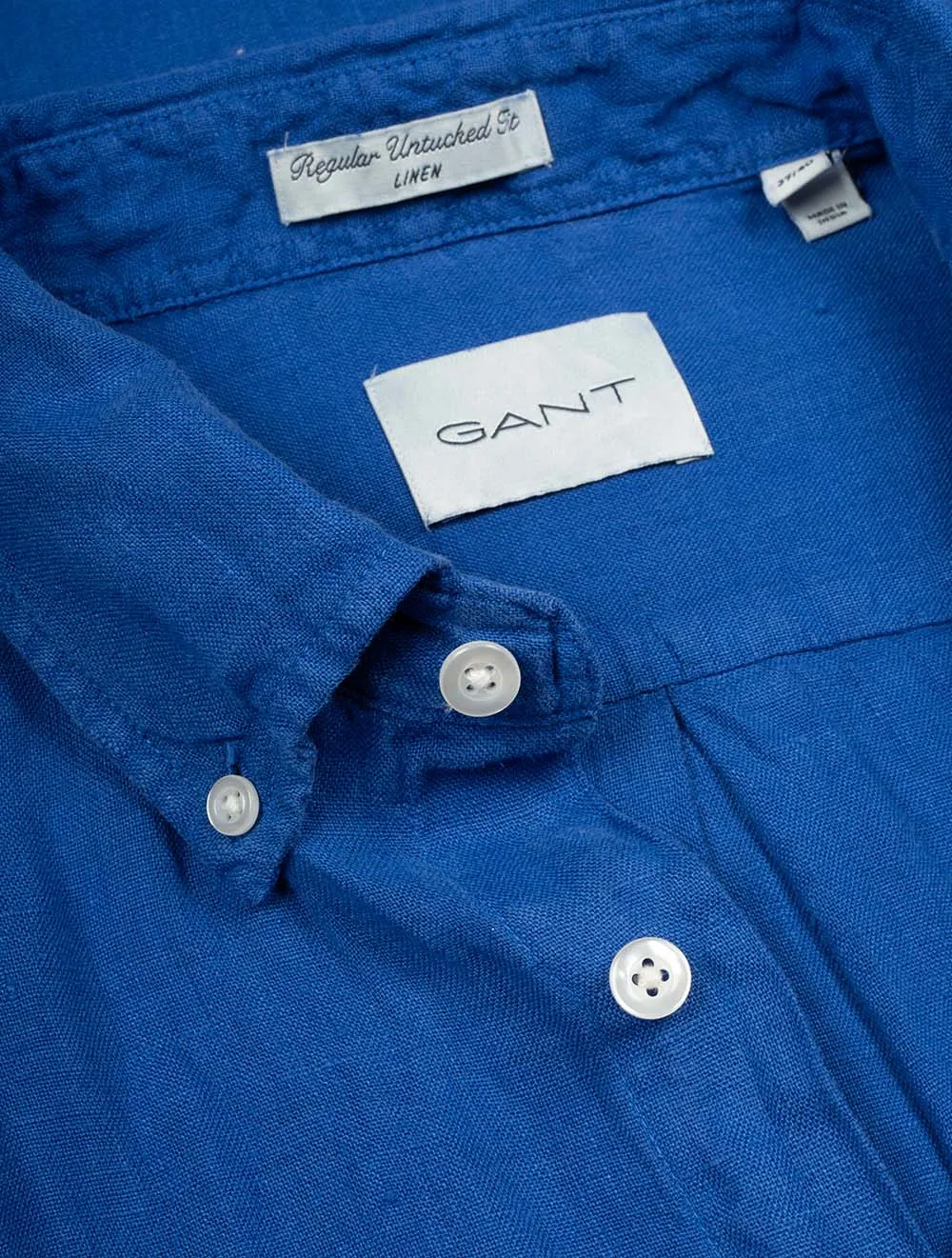 Garment-Dyed Regular Fit Linen Shirt Rich Blue