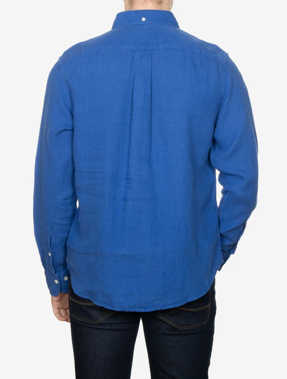 Garment-Dyed Regular Fit Linen Shirt Rich Blue