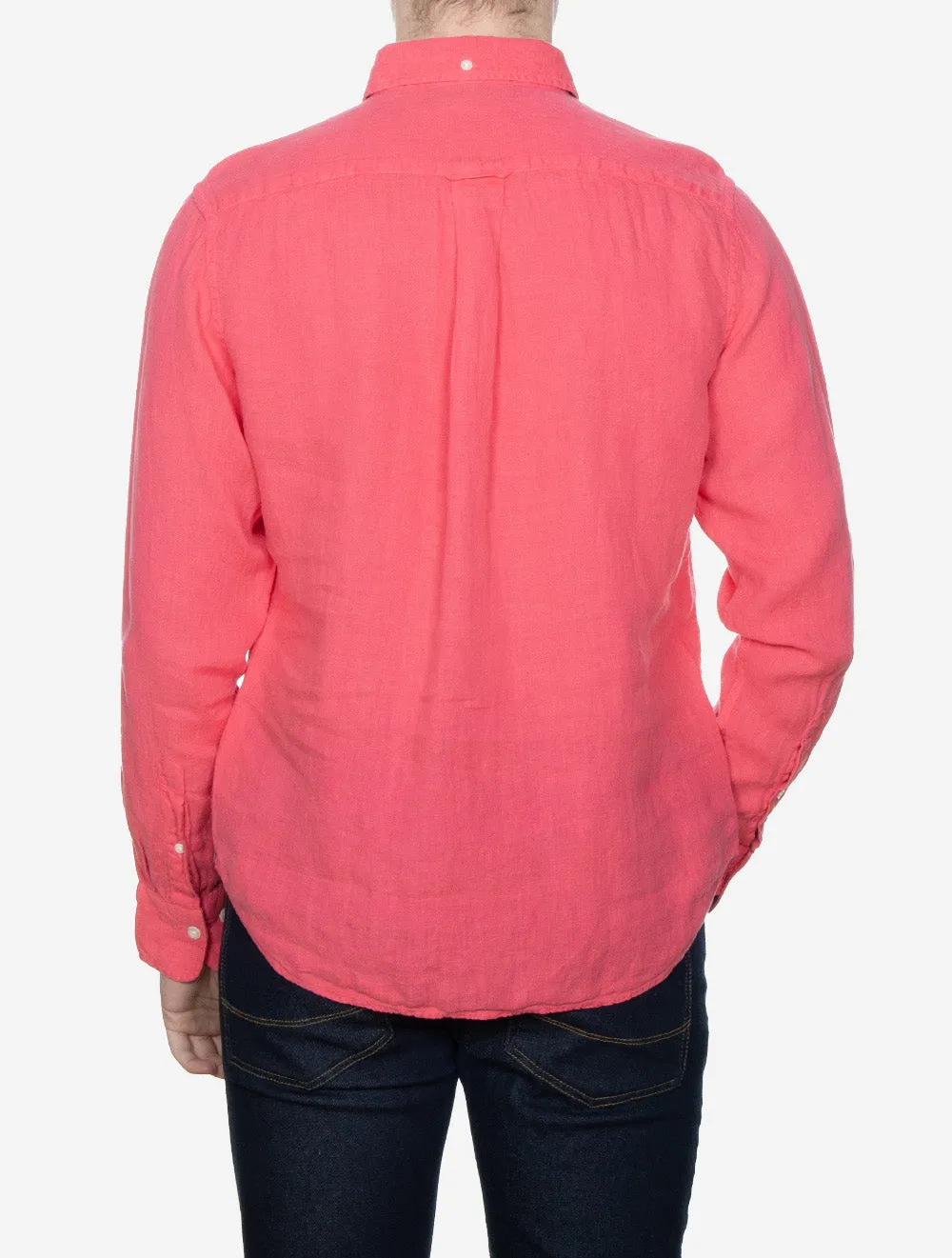 Garment-Dyed Regular Fit Linen Shirt Watermelon Red