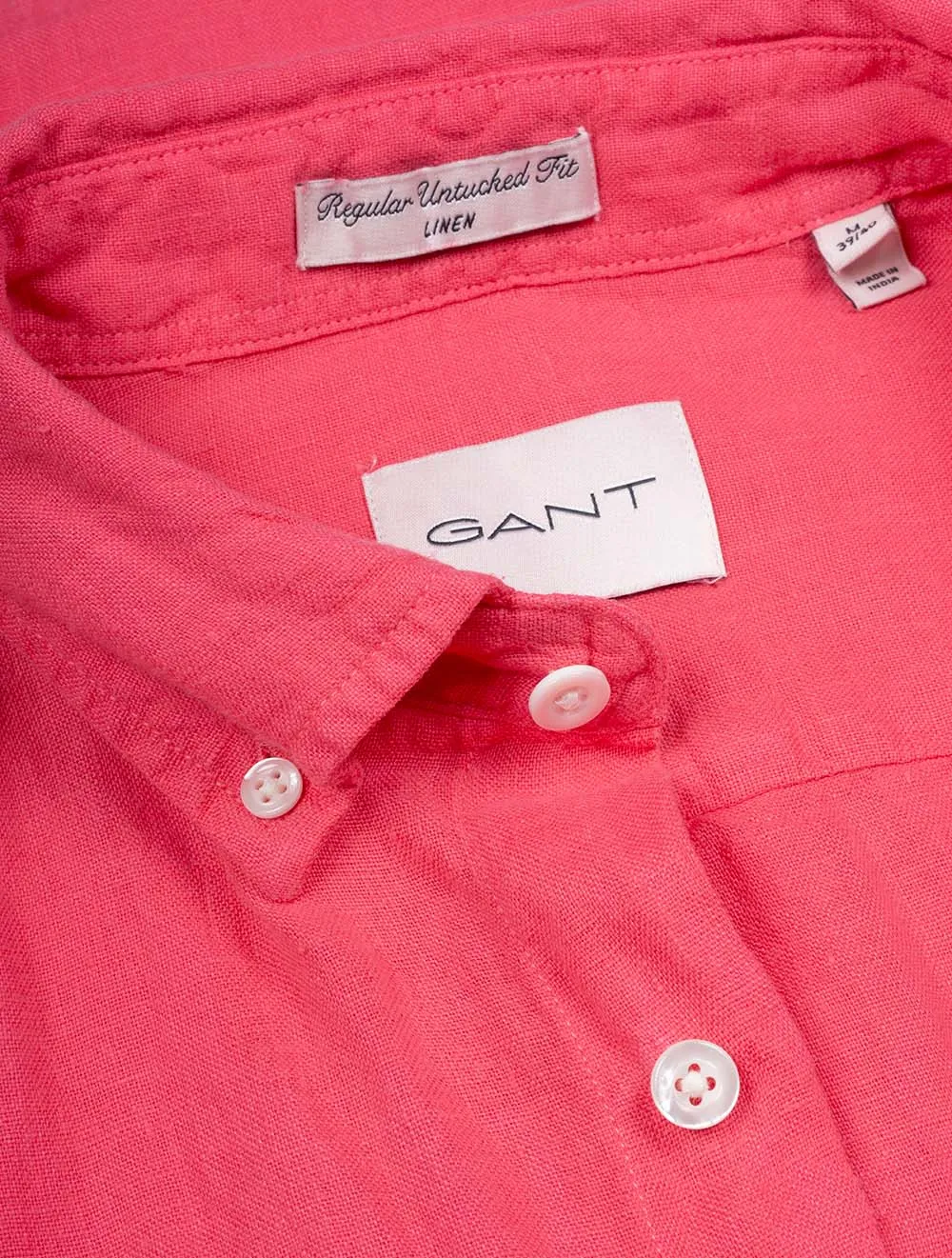 Garment-Dyed Regular Fit Linen Shirt Watermelon Red