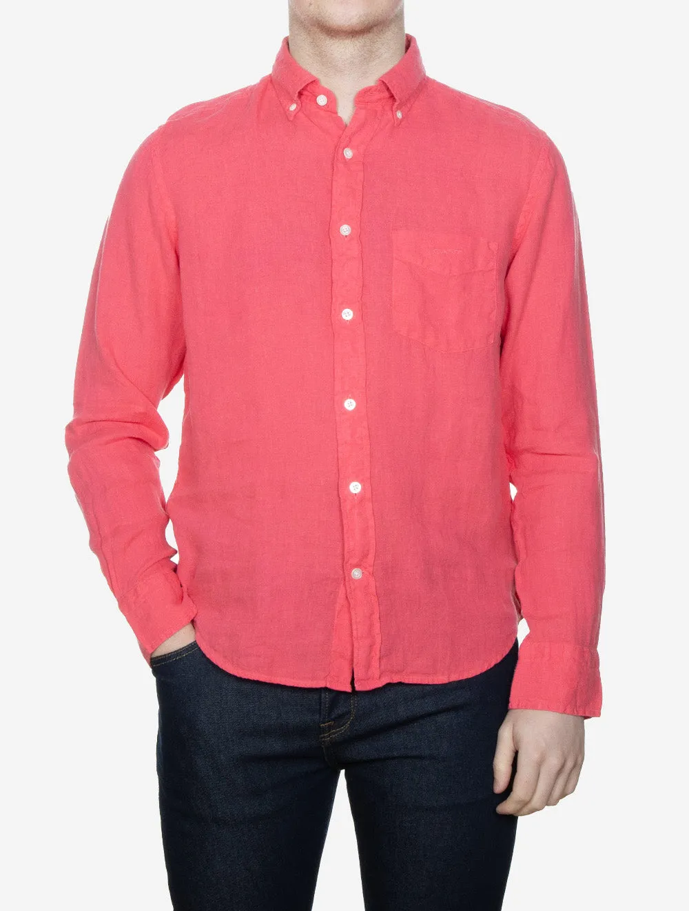 Garment-Dyed Regular Fit Linen Shirt Watermelon Red