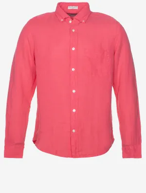 Garment-Dyed Regular Fit Linen Shirt Watermelon Red