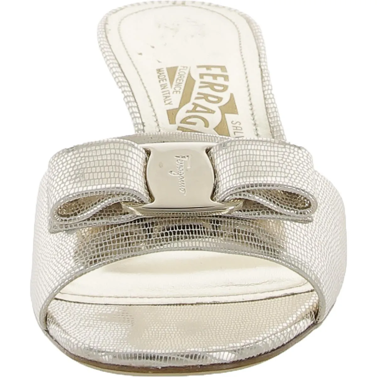 Glo 55 Womens Leather Metallic Slide Sandals