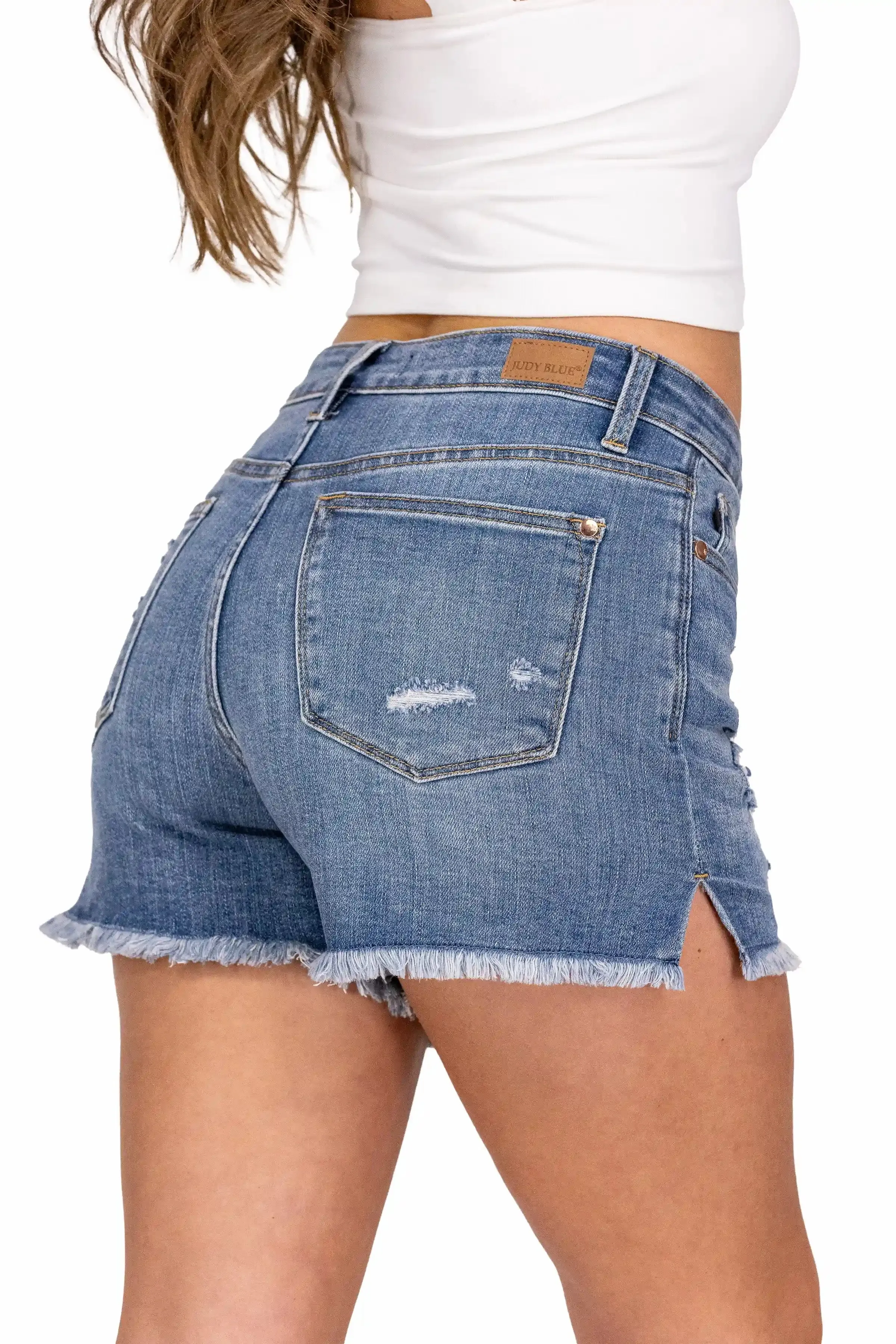 Judy Blue The More You Know Women's Mid-Rise Patched Denim Shorts