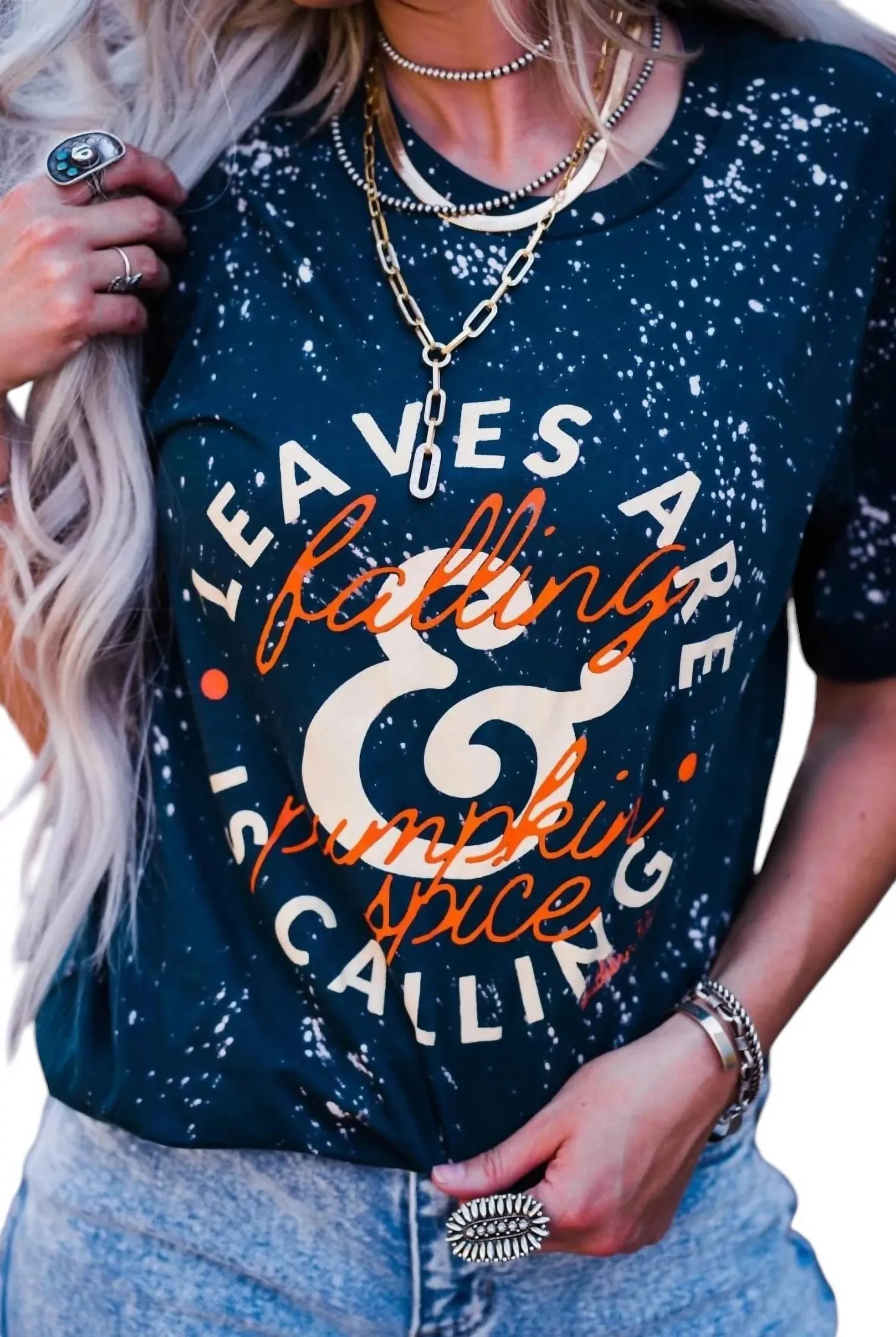 Leaves Are Falling Tee In Dark Teal