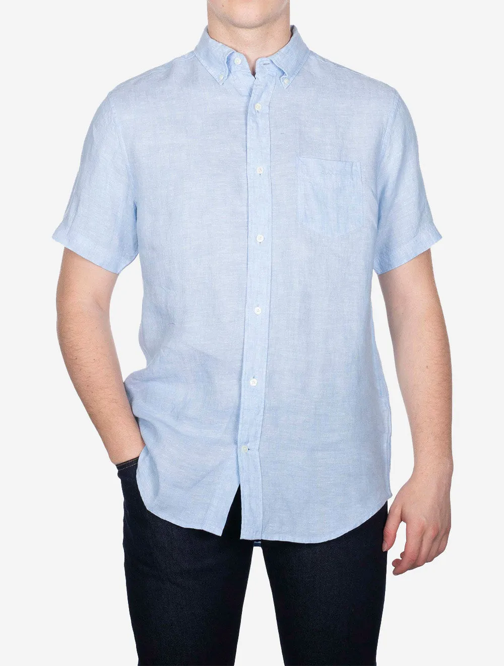 Linen Regular Fit Short Sleeve Shirt Capri Blue