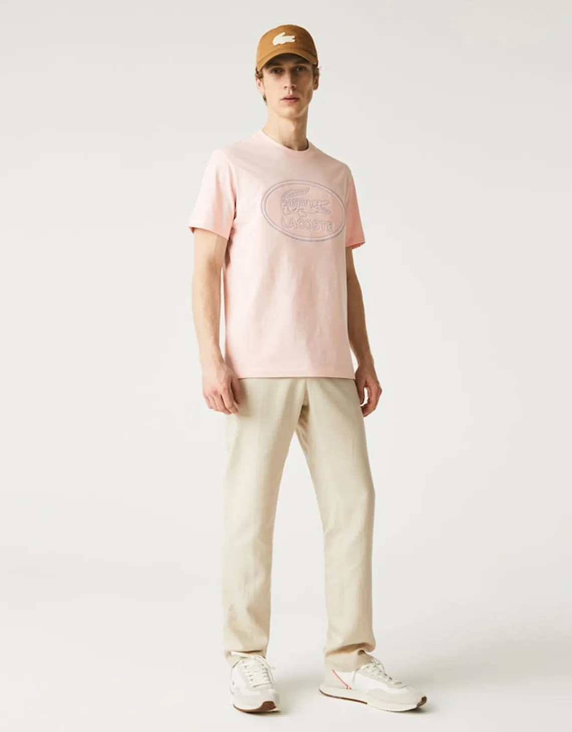 Men's Crew Neck Embroidered Logo Cotton T-shirt Light Pink Patagonia Clothing