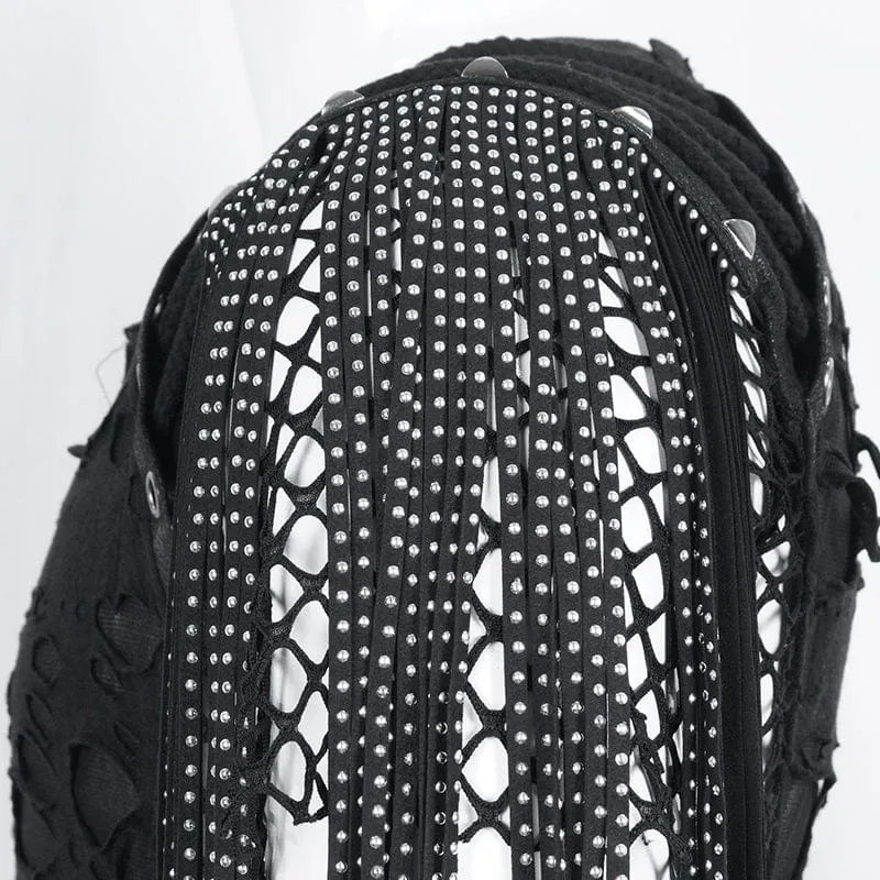 Men's Punk Ripped Tassels Mesh Splice T-shirt
