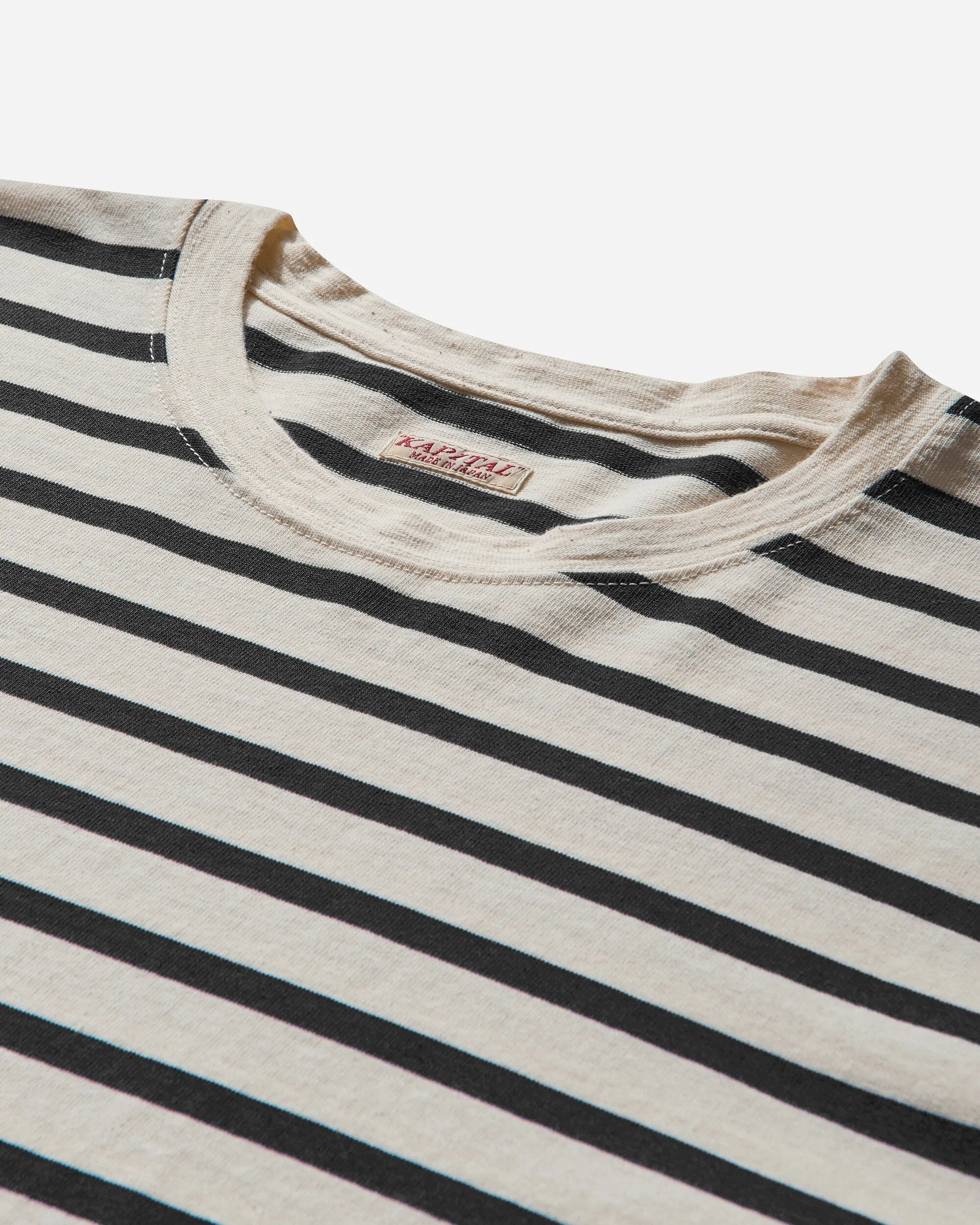 Men's Stripe Jersey Longsleeve T-Shirt (Profile Rainbowy Patch) Black / Ecru