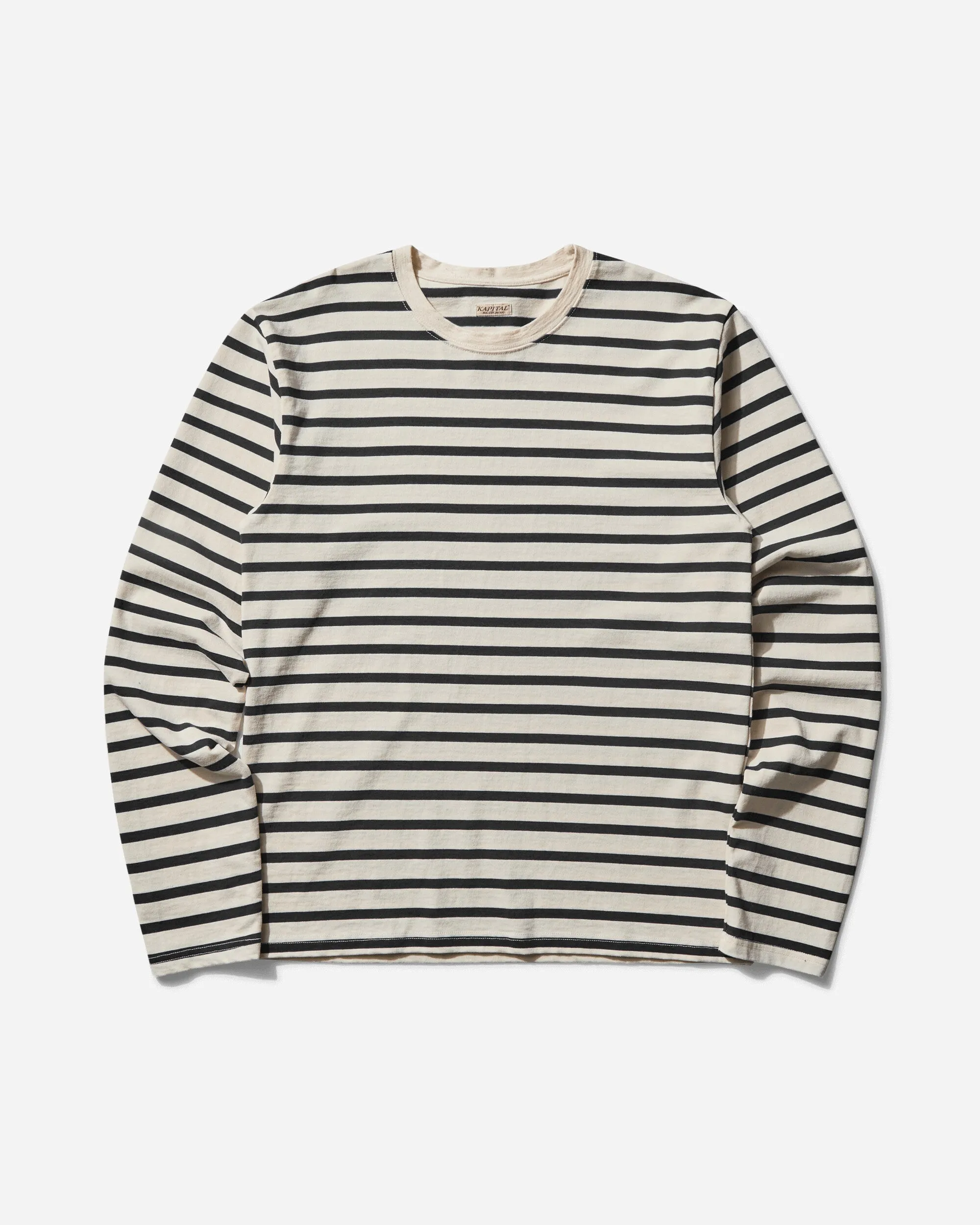 Men's Stripe Jersey Longsleeve T-Shirt (Profile Rainbowy Patch) Black / Ecru