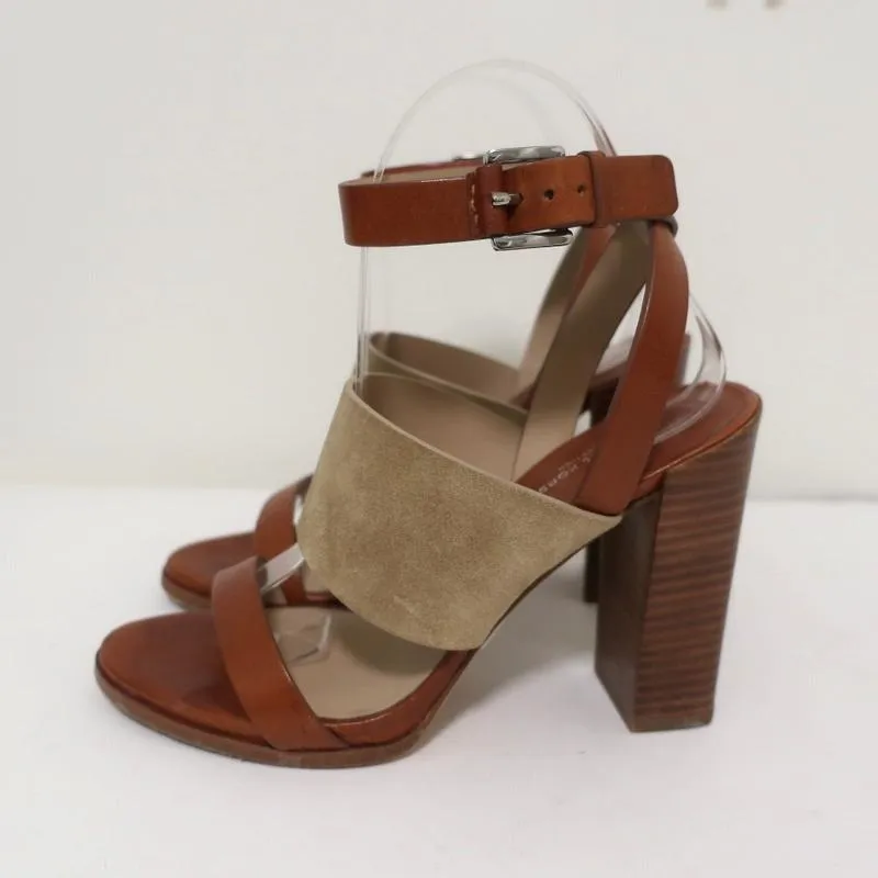 Michael Kors Collection Sandals Rigby Brown Leather & Beige Suede Size 37