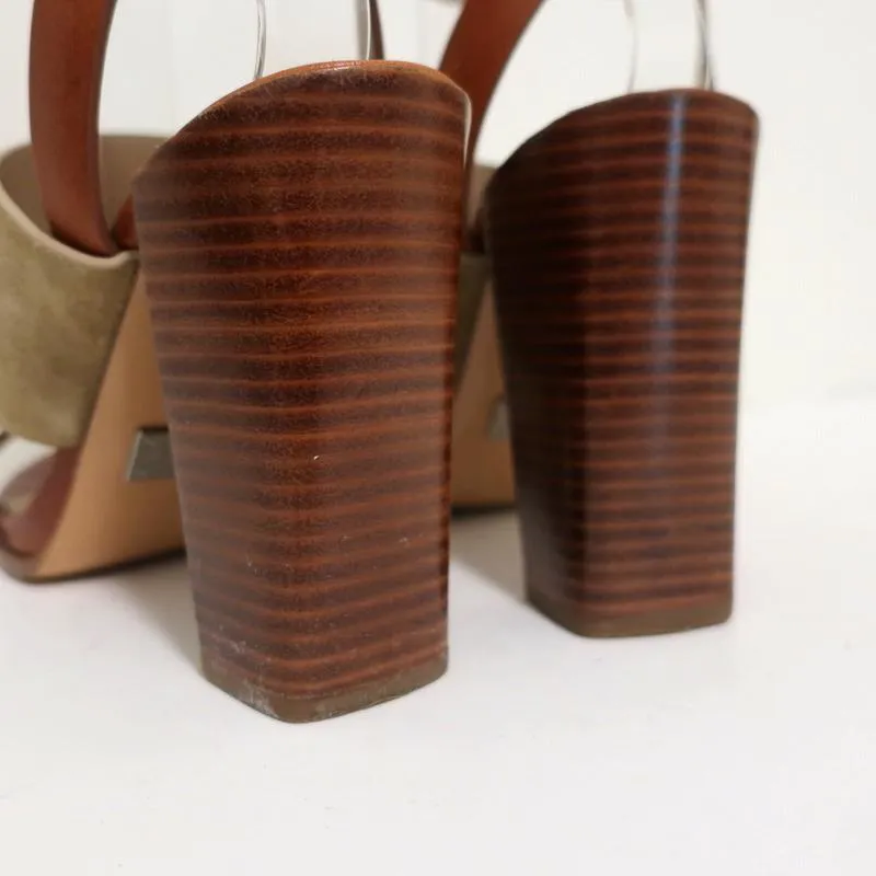 Michael Kors Collection Sandals Rigby Brown Leather & Beige Suede Size 37