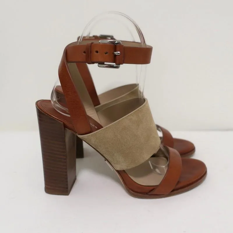 Michael Kors Collection Sandals Rigby Brown Leather & Beige Suede Size 37