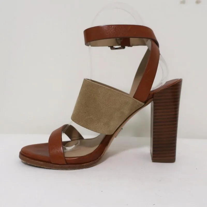 Michael Kors Collection Sandals Rigby Brown Leather & Beige Suede Size 37