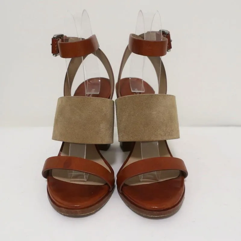 Michael Kors Collection Sandals Rigby Brown Leather & Beige Suede Size 37