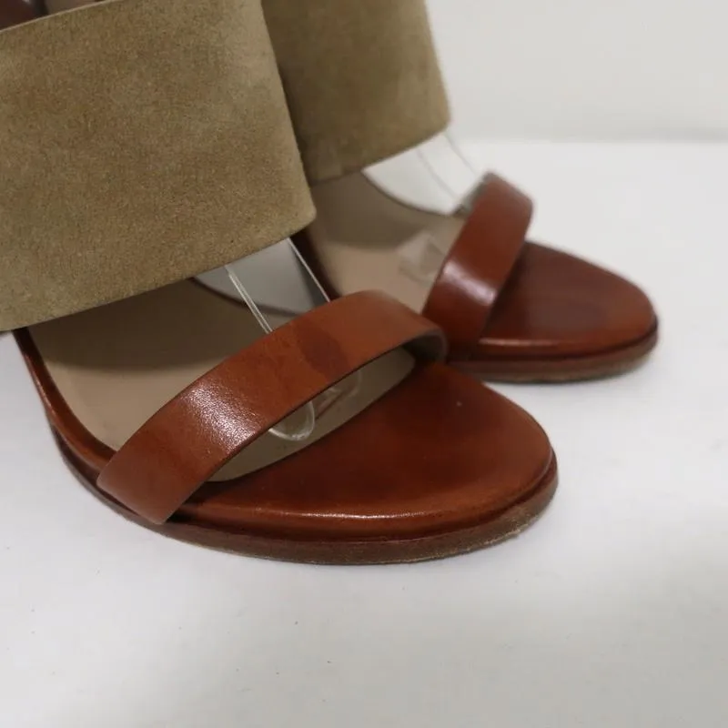 Michael Kors Collection Sandals Rigby Brown Leather & Beige Suede Size 37