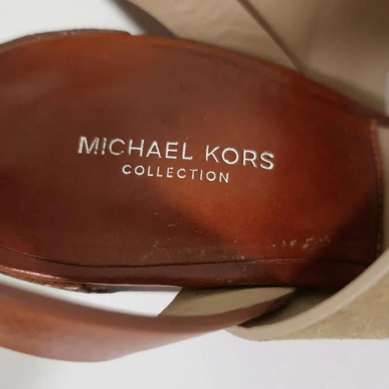 Michael Kors Collection Sandals Rigby Brown Leather & Beige Suede Size 37