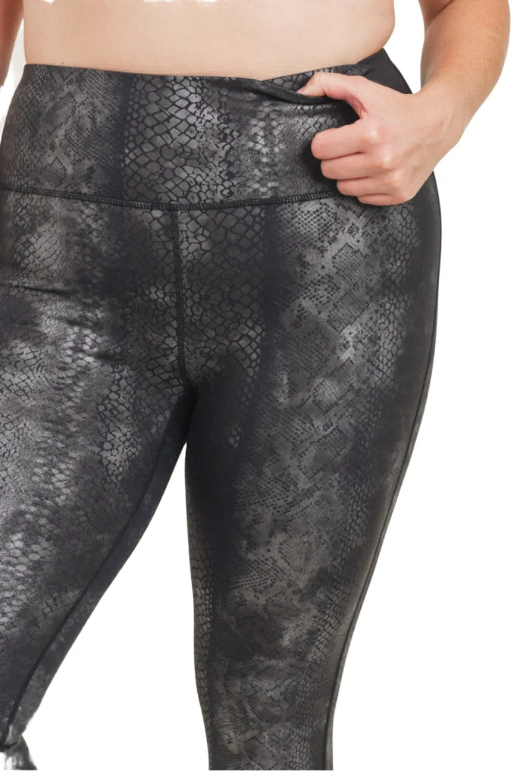 Mono B Grey Snake Foil Print High Waist Leggings APH3008 and Plus
