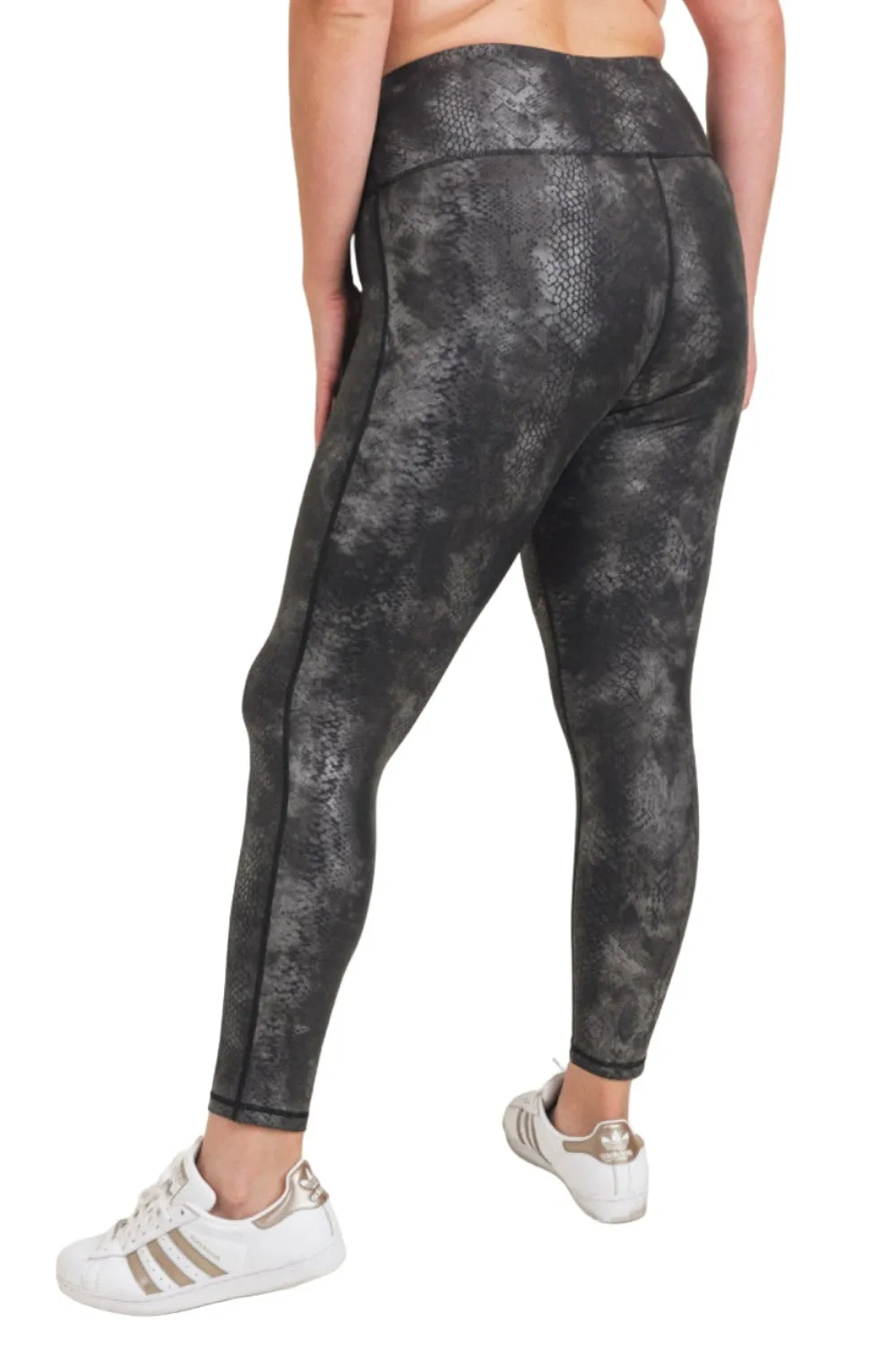 Mono B Grey Snake Foil Print High Waist Leggings APH3008 and Plus