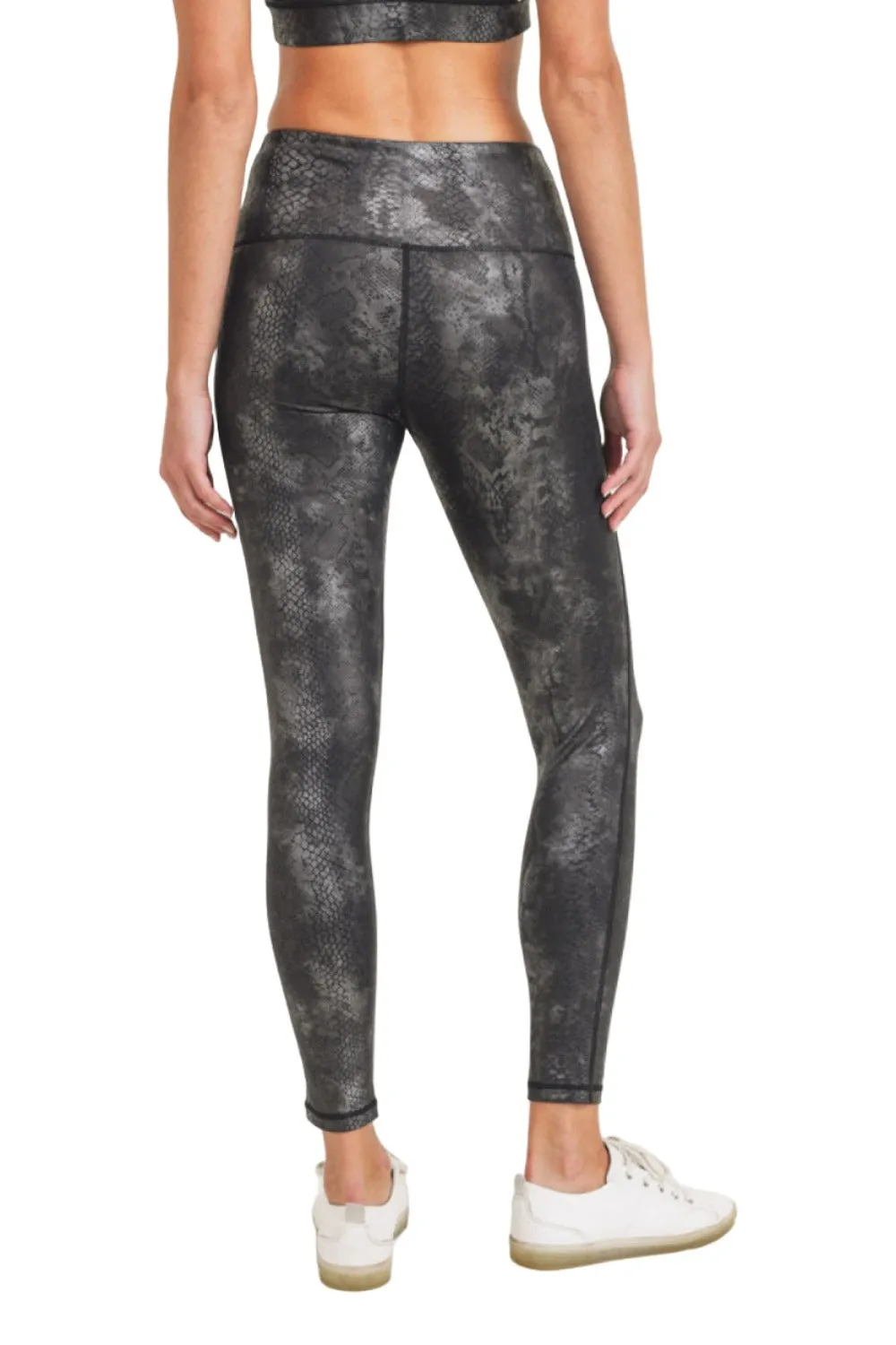 Mono B Grey Snake Foil Print High Waist Leggings APH3008 and Plus