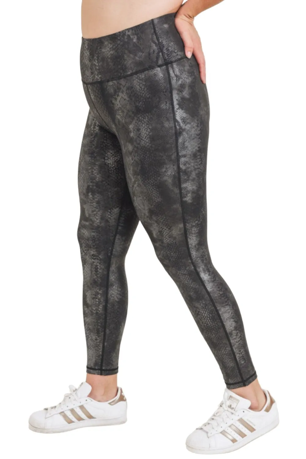 Mono B Grey Snake Foil Print High Waist Leggings APH3008 and Plus