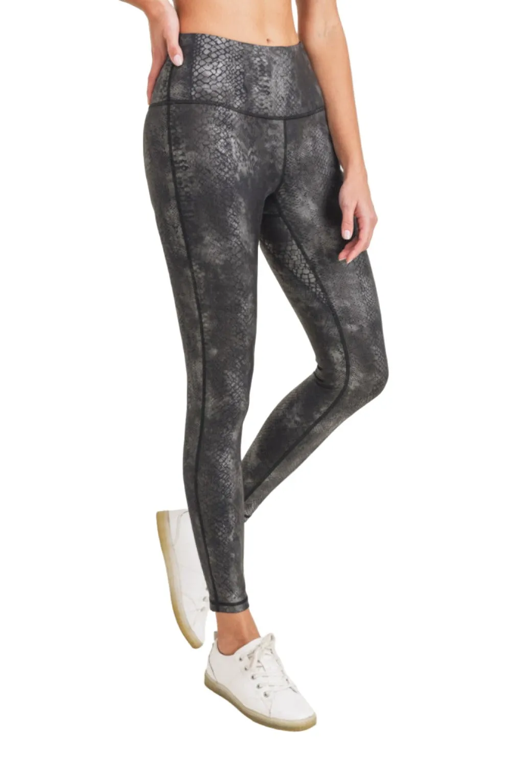 Mono B Grey Snake Foil Print High Waist Leggings APH3008 and Plus