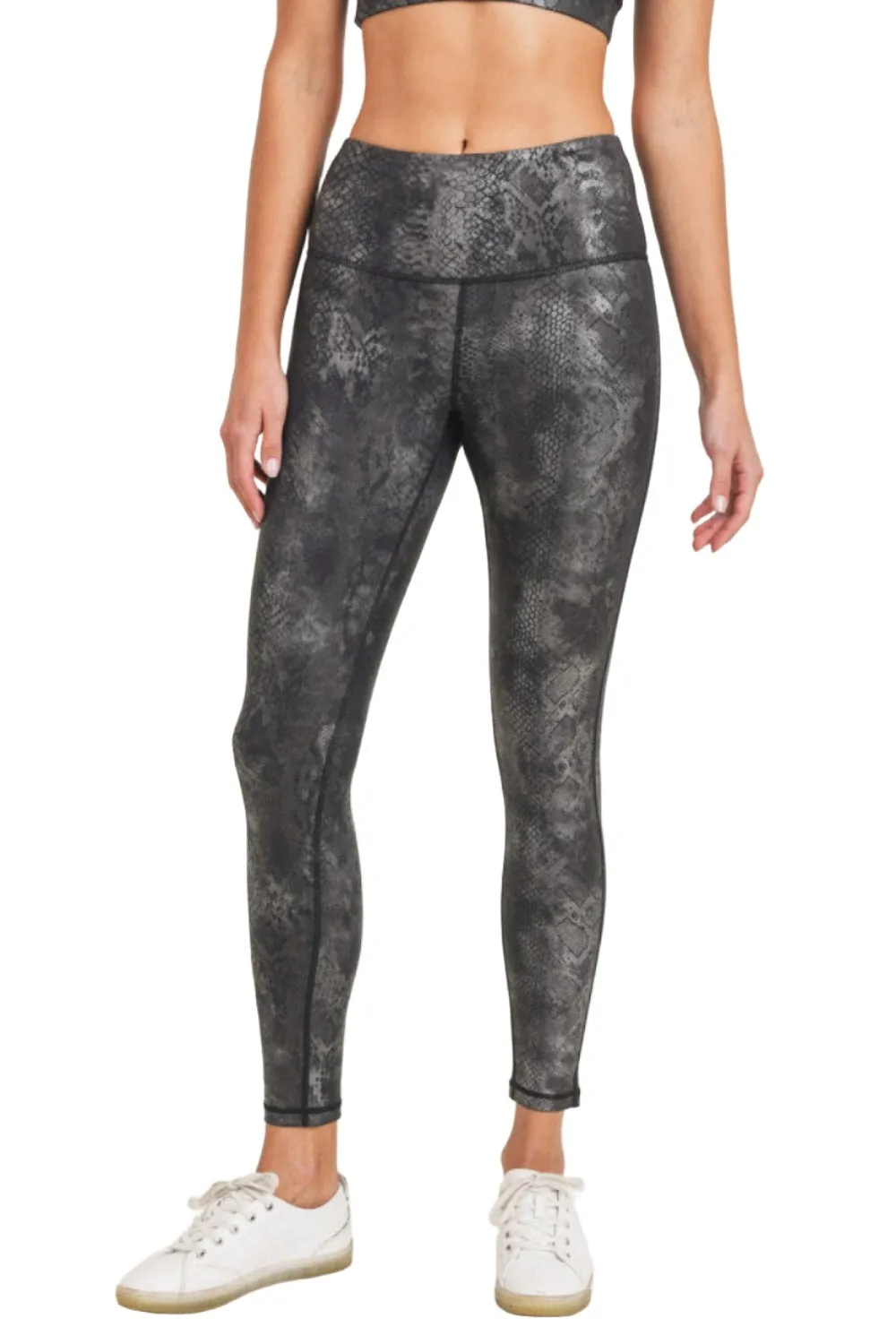 Mono B Grey Snake Foil Print High Waist Leggings APH3008 and Plus