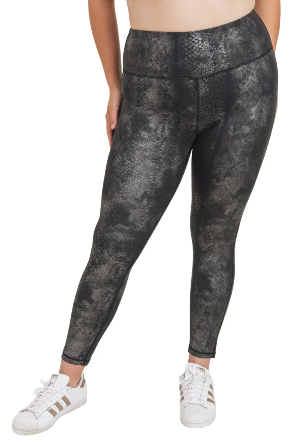 Mono B Grey Snake Foil Print High Waist Leggings APH3008 and Plus