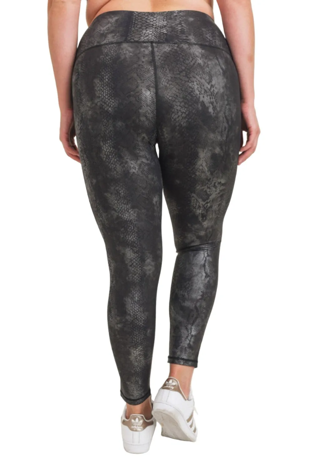 Mono B Grey Snake Foil Print High Waist Leggings APH3008 and Plus