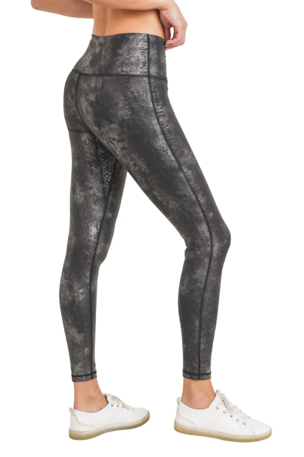 Mono B Grey Snake Foil Print High Waist Leggings APH3008 and Plus