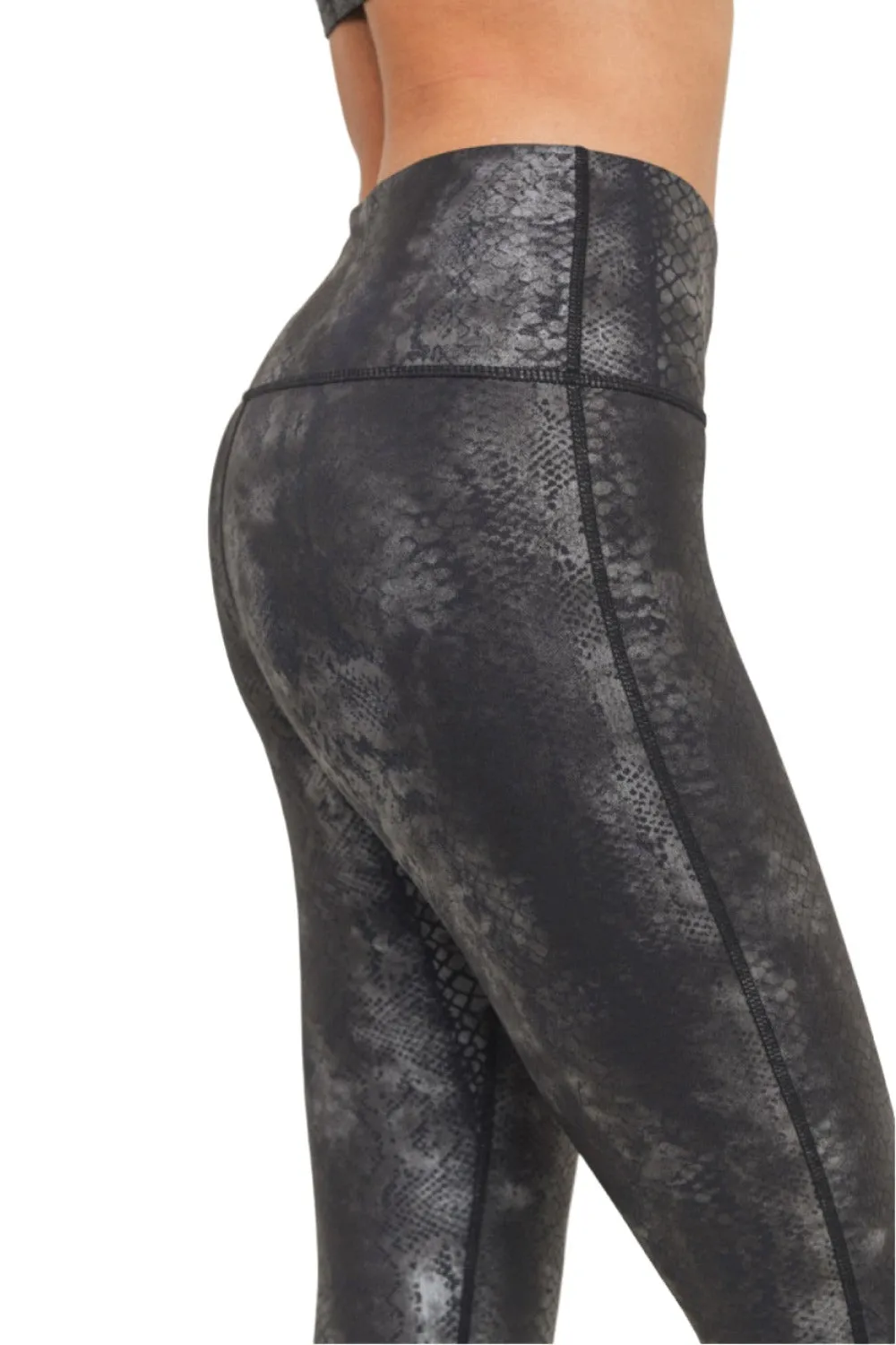 Mono B Grey Snake Foil Print High Waist Leggings APH3008 and Plus