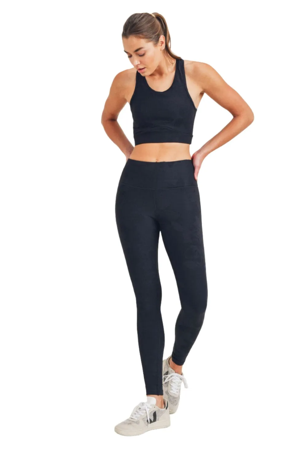Mono B Textured Flower Jacquard Highwaist Leggings APH8078