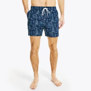 Nautica Men's 8" Big & Tall Sustainably Crafted Boat Print Swim Navy Nautica