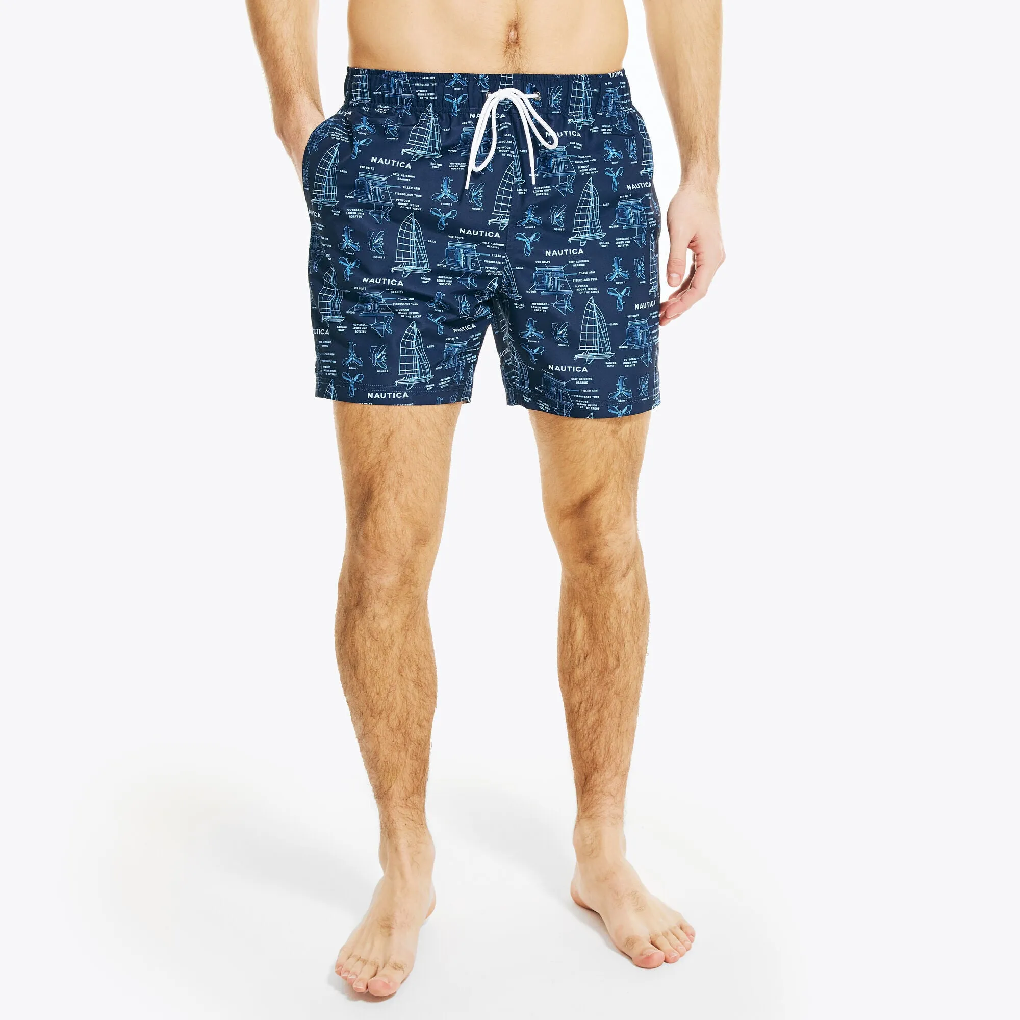 Nautica Men's 8" Big & Tall Sustainably Crafted Boat Print Swim Navy Nautica